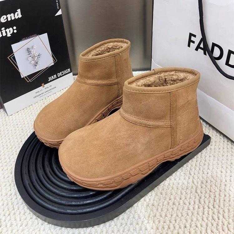 

Cowhide version snow boots women s 2025 new winter niche non-slip sports casual velvet warm short cotton boots 40 верблюд