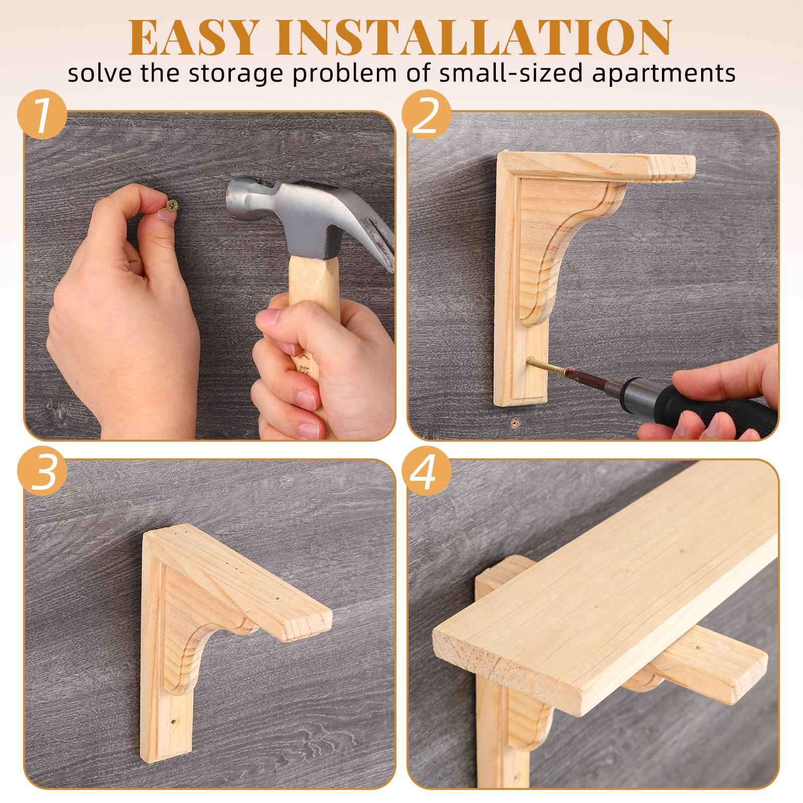 

Hand-Carved Solid Wood Corbels & Decorate Wooden Shelf Brackets for Floating Shelves Cabinets Rustic Kitchen Living Room Support 15X15X3CM