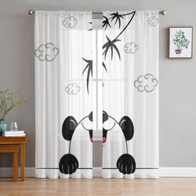 Panda Cartoon Tüll durchsichtige Fenstervorhänge für Wohnzimmer und Schlafzimmer, moderne Chiffon-Voile-Organza-Vorhänge, Dekor-Vorhänge