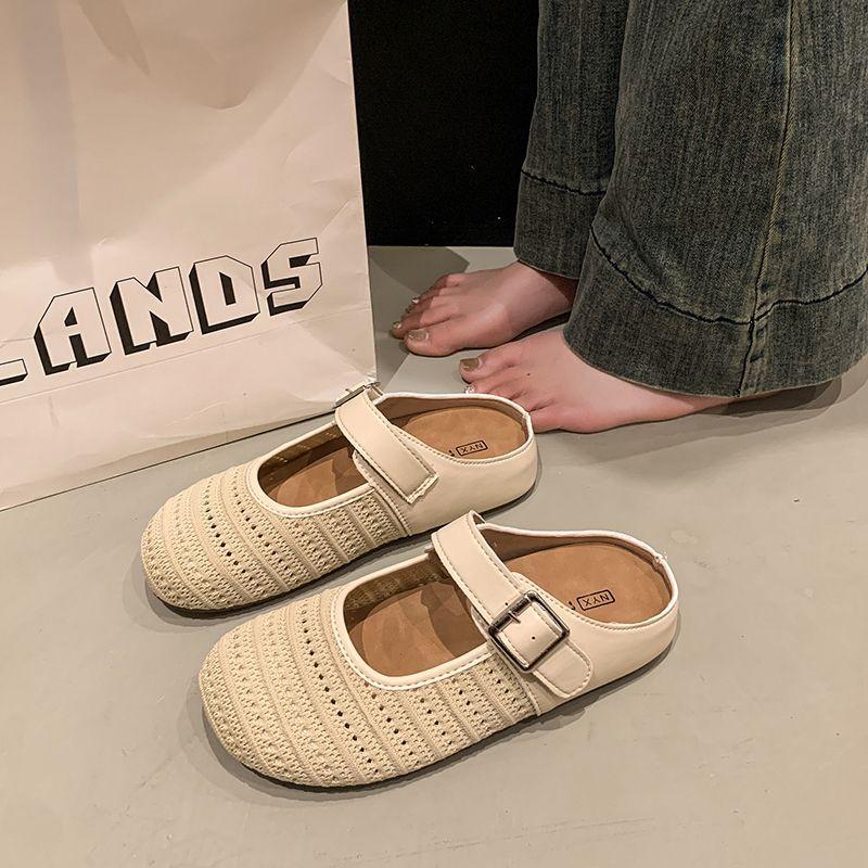 

Xia Wai s new women s retro woven bag head slippers women wear bohemian pedals with thick soles 35