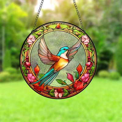 Kolibri bemalte Fensterdeko Acrylmuster bunte Blumen Fensterdeko Vogel Fensterdeko mit Kette