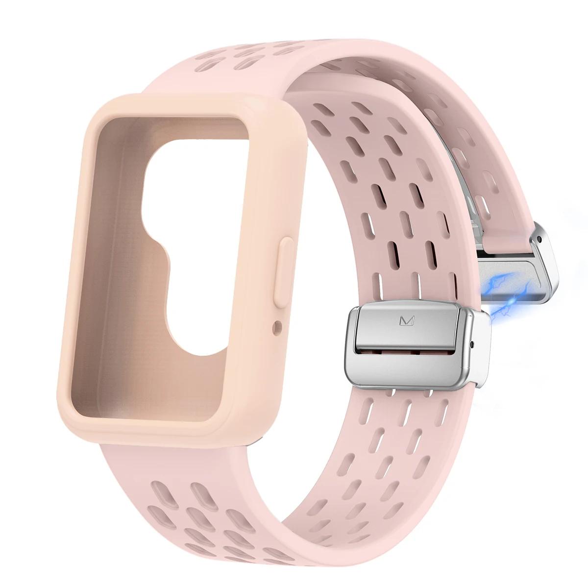 

New Magnetic Strap+Protective Case For Samsung Galaxy Fit 3 Silicone loop Breathable Bracelet Galaxy Fit3 Protective Shell Cover For Galaxy Fit 3