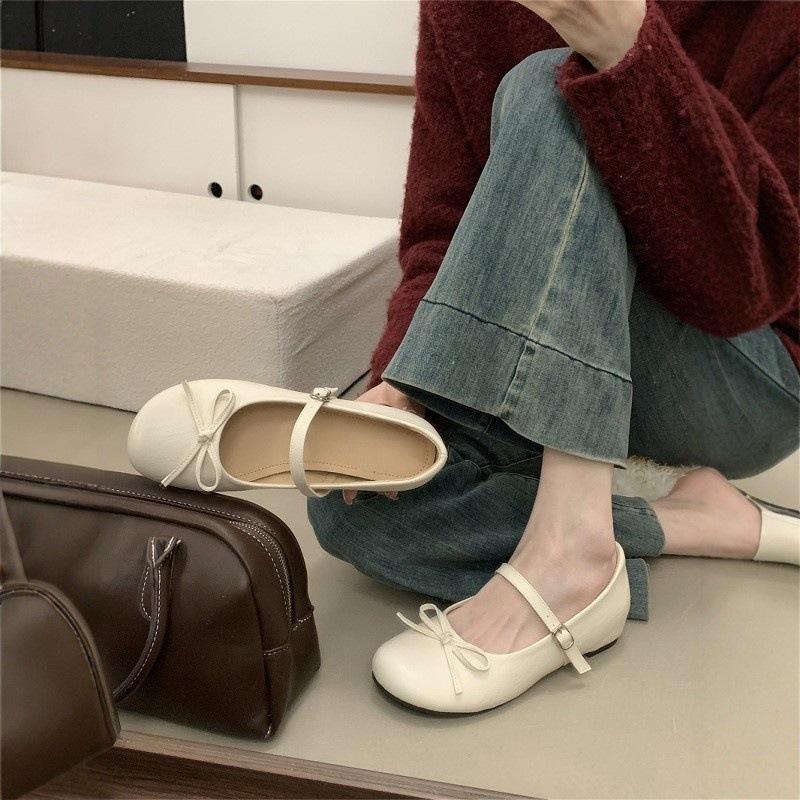 Inner Heightening Silver Bow Ballet Shoes Women's Shoes Spring Fairy Platform Mary Jane Shoes