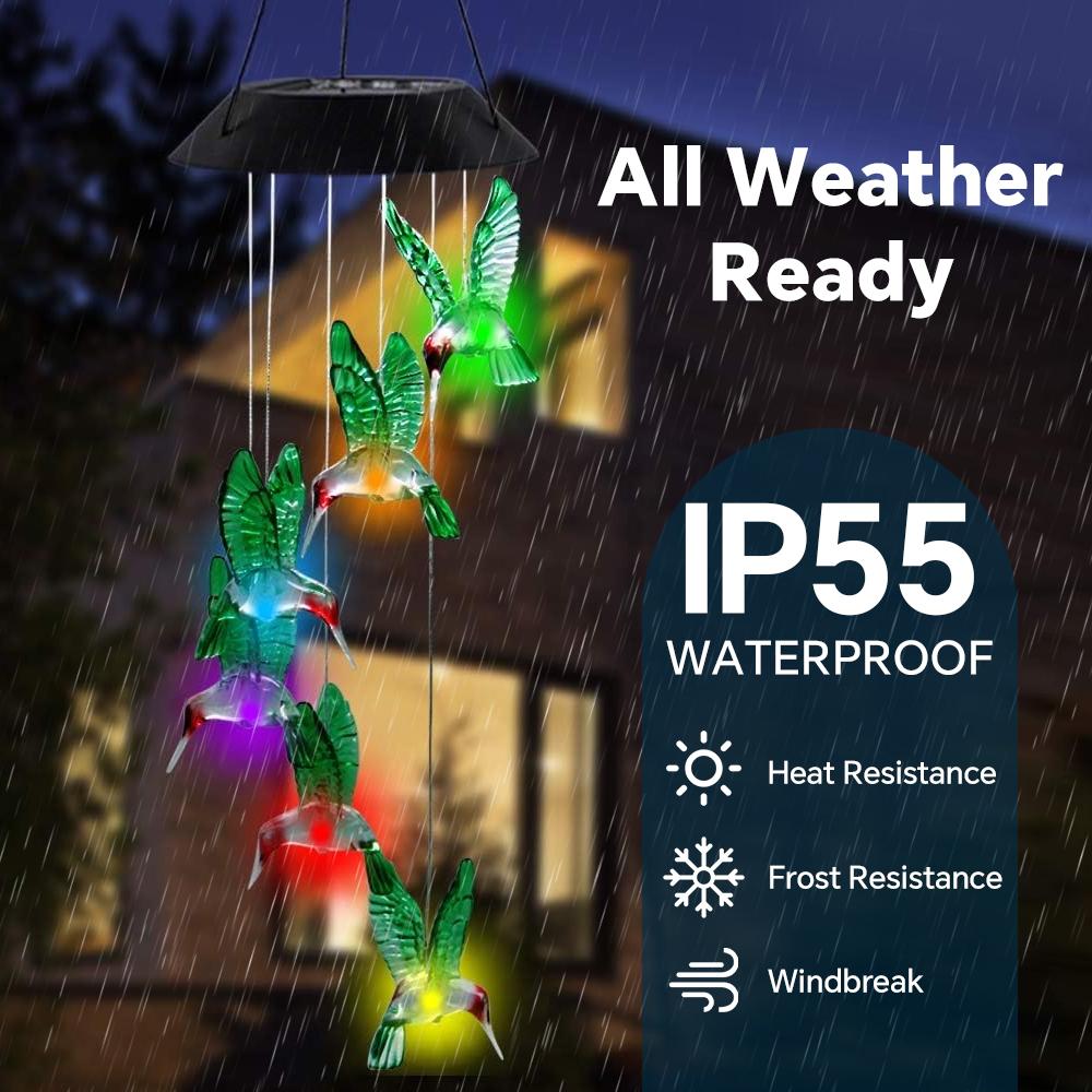 Hummingbird Wind Chimes Outdoor, Waterproof LED Wind Chime with Color Changing, Hanging Wind Chimes for Yard Party Garden Decor