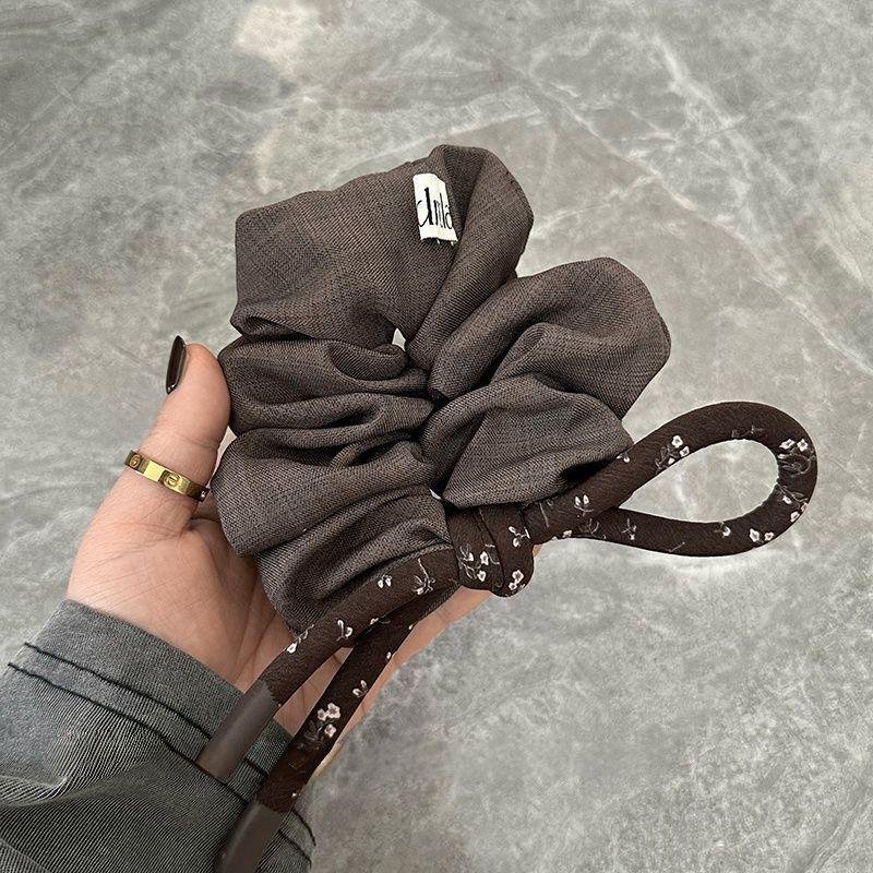 New Vintage Brown Floral Bow Fabric Scrunchie Women s Large Hair Band Stylish Volumizing Hair Ties Bun Hair Accessories