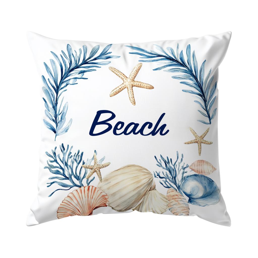 1/4pcs Watercolor Beach Illustration Cushions Pillowcase Polyester Cushion Cover Throw Pillow Pillowcover Home Car Sofa Decor