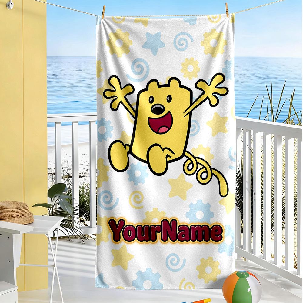 Wow! Wow! Wubbzy Customize Your Name Beach Towel Quick-Dry Soft Microfiber Ideal for Travel Outdoor Swim Pool Yoga Surf Camping Hiking Gym Gift Holida