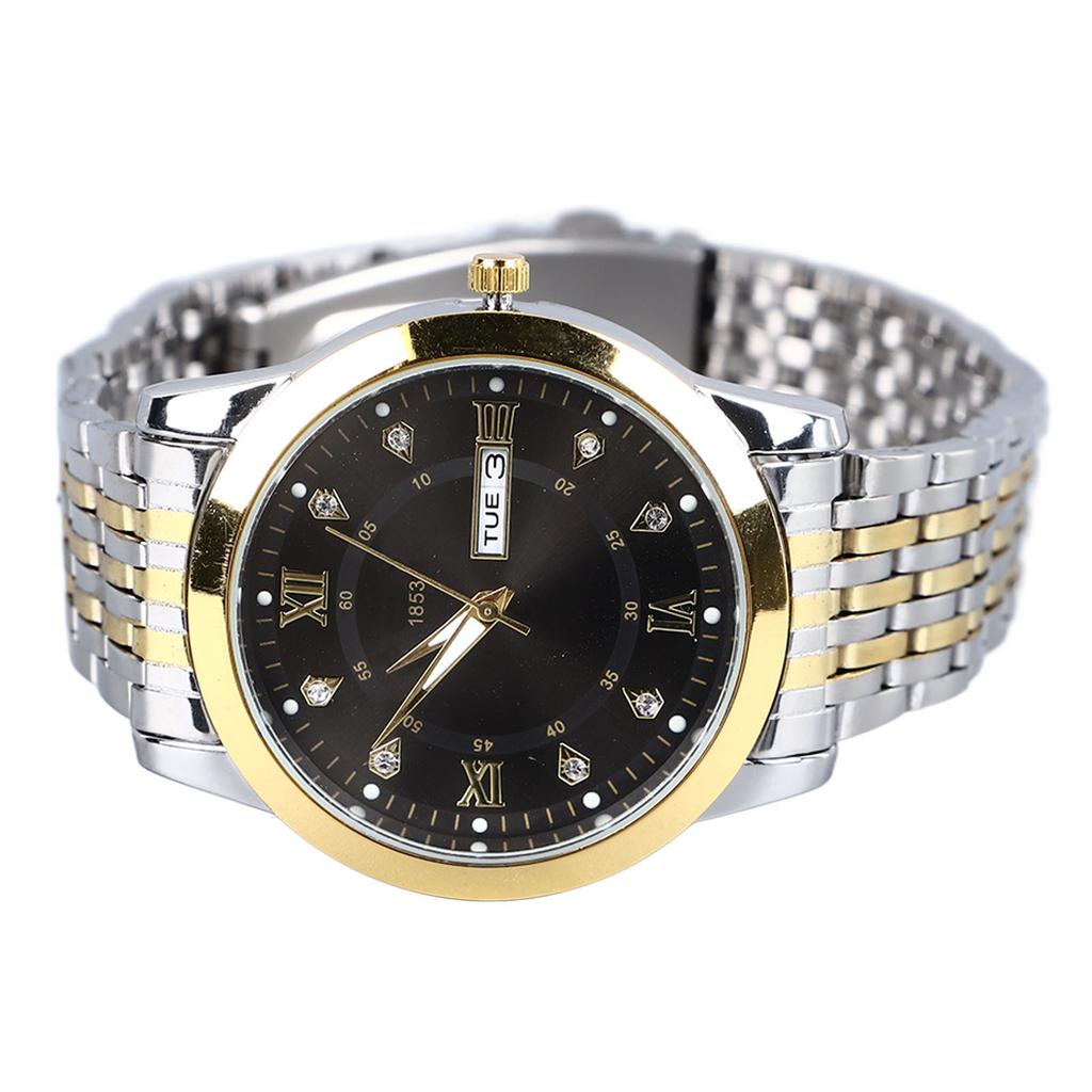 Men Quartz Business Watch with Date Luminous Stainless Steel Double Calendar Wristwatch Waterproof Lightweight Watch
