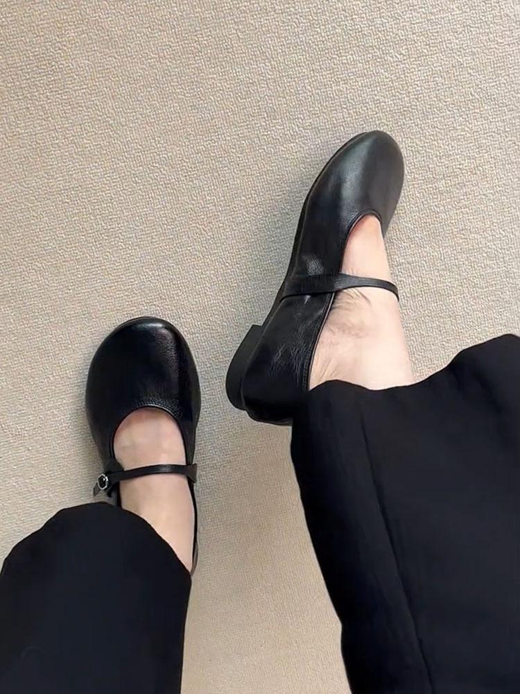 

Sheepskin version~ Soft and shallow mouth one-word with flat shoes Versatile casual commuting simple big head Mary Jane shoes single shoes 35