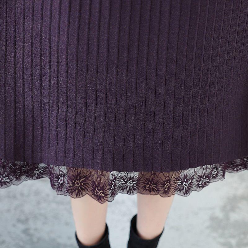 Plus Size Semi-High Collar Wool Sweater Dress - Warm, Thick, Tummy Covering, Slimming Winter Knit