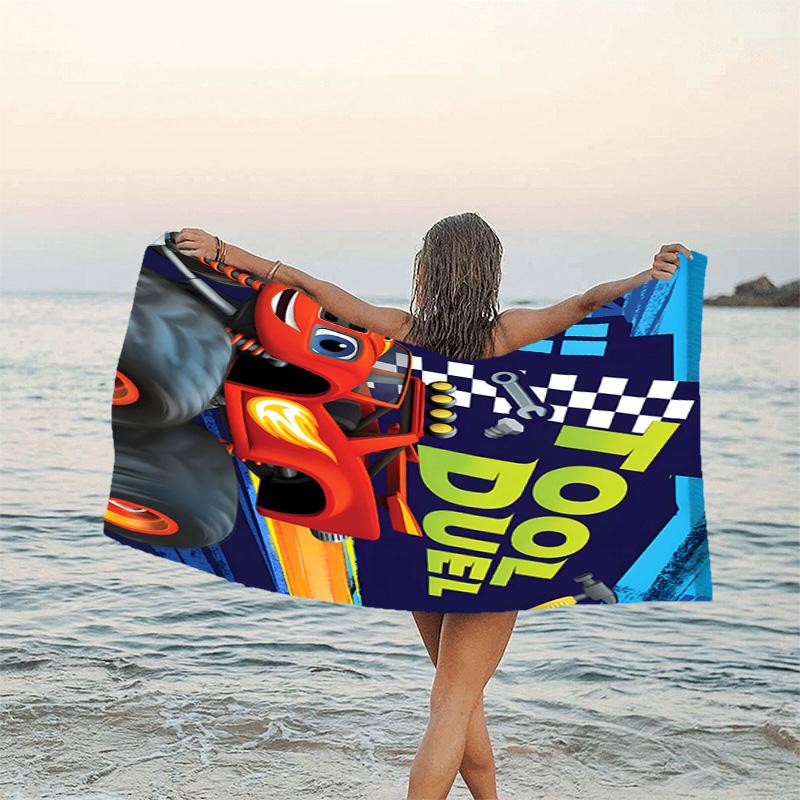 1pc Blaze and the Monster Machines Beach Towel, Beach and Seaside Swimming Pool Equipment, Fashion Pattern, Rectangular, Travel Essentials