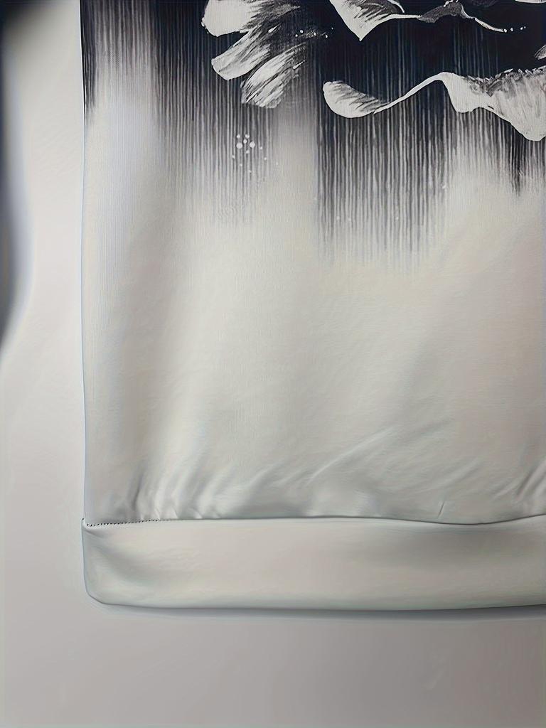 Plus Size Women's Autumn and Winter Clothing for Women, Floral Print Pullover Sweatshirts, Casual Long Sleeve Crew Neck Sweatshirts