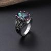 Huajie Retro Black Carving Men's Rings Shiny Colored Zircon Inlay Punk Rock Banquet Men Personality  Trend