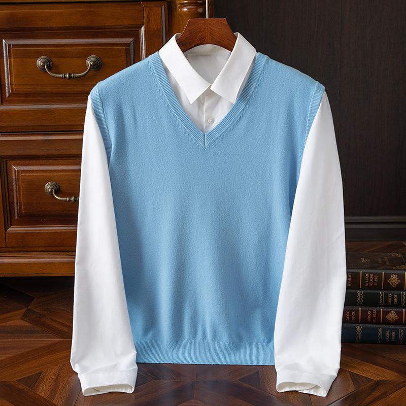 Men Sleeveless Knit V Neck Solid Pullover Vest
