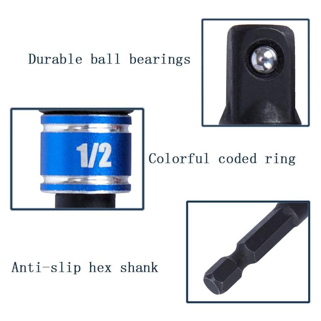 Hexagon To Square Drill Socket Adapters Kit Impact Driver Pneumatic Screwdriver Manual Spanner Extension Bar Set Hand Tool