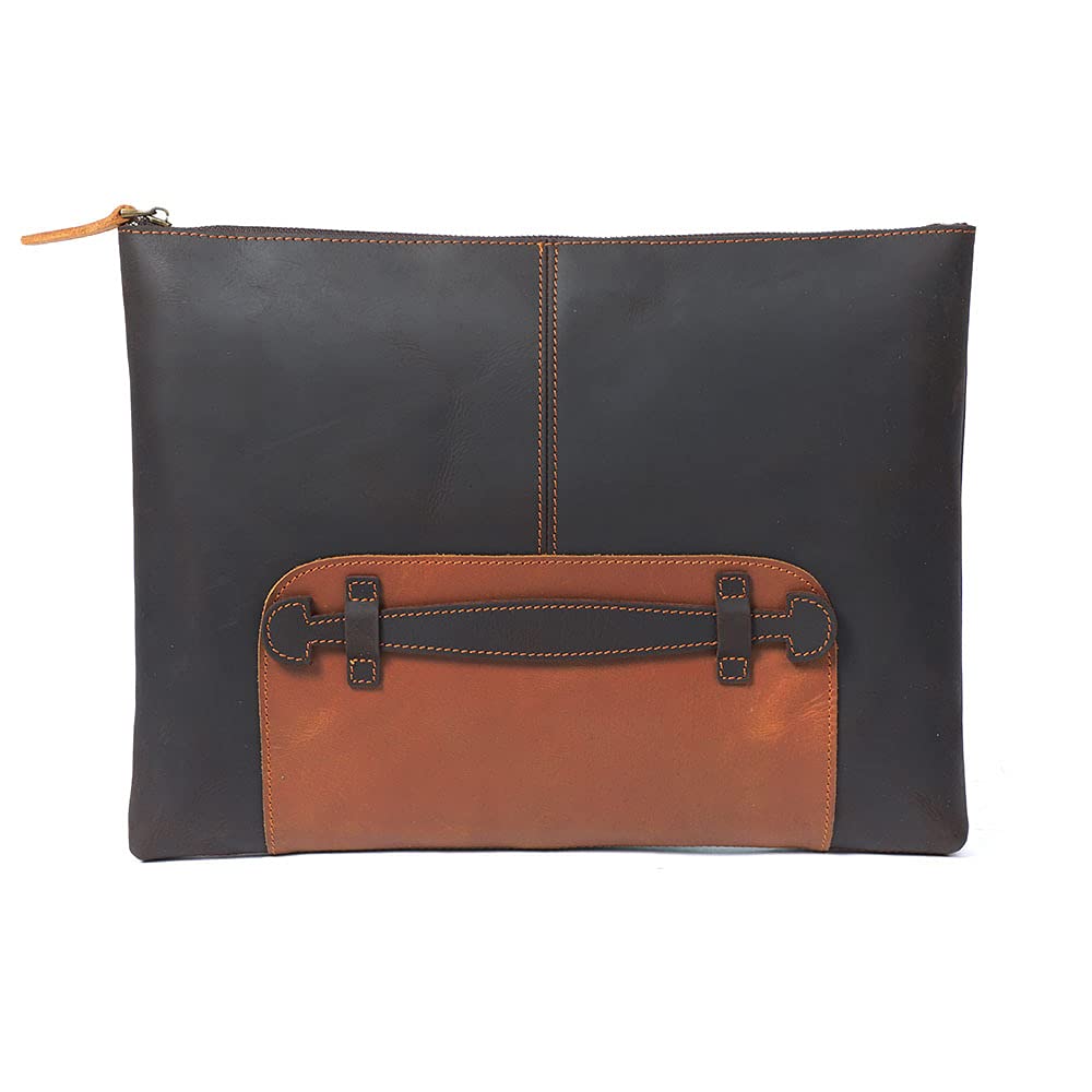 Whatna Natural Cowhide Leather Second Bag, Men's Clutch Bag, Large File Bag, Envelope Bag, Fits A4 Size and 15.6-inch iPad Pro, Wedding Bag, Formal