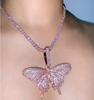 In Stock Fashion Women Iced Out Bling Brass Jewelry CZ Tennis Chain Butterfly Charm Pendant Choker Necklace for Wedding & Party
