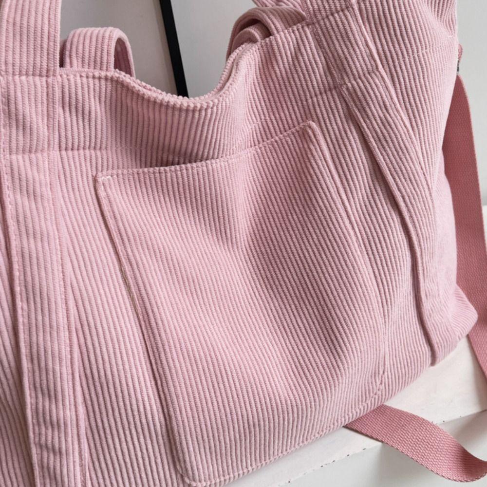 Casual Corduroy Shoulder Bag Solid Color Crossbody Bag Portable Canvas Tote Bag Women