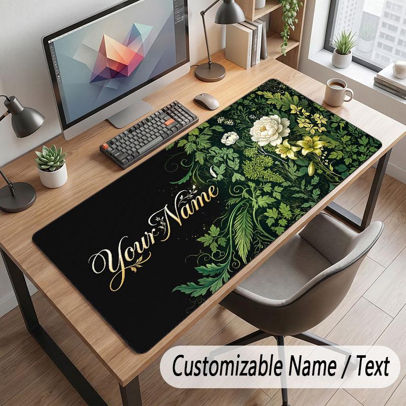 Floral Garden Theme Customized Mouse Pad Personalized Print Name Text Desk Mat For Home Office Table Decor