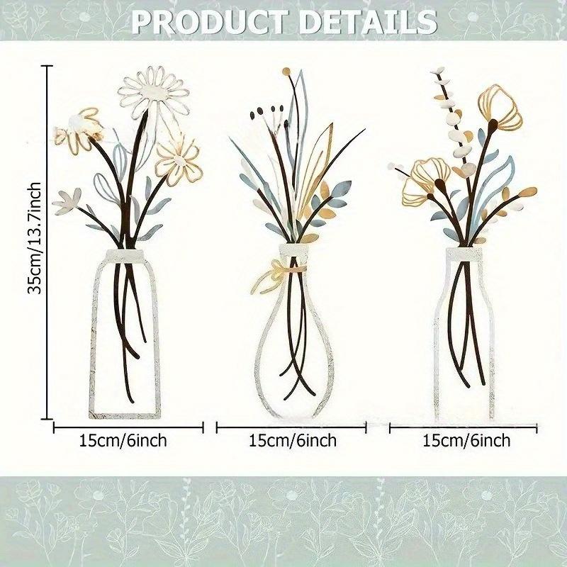 3Pcs Set of Metal Floral Wall art Decoration for Home Living Room Study Office Wall Decoration Holiday Decoration