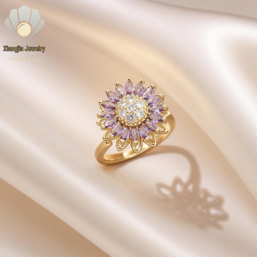 

Sunflower Zircon Titanium Necklace & Rotating Flower Bracelet with Luxury Stud Earrings Set for Women.