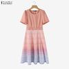 ZANZEA Women Casual Round Neck Short Sleeve Print A-Line Dress