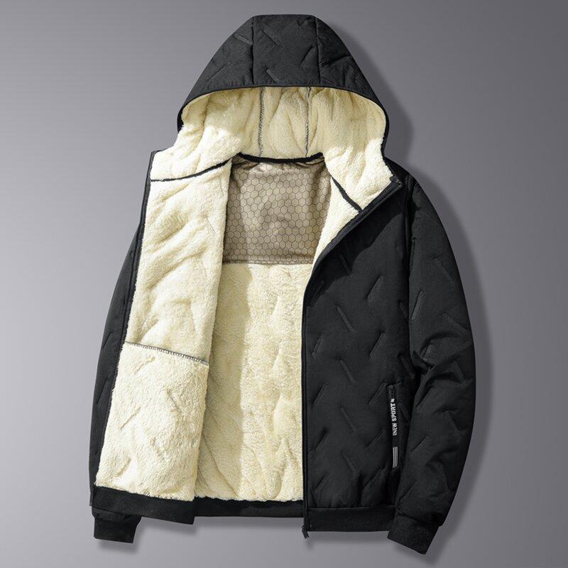 

Winter New Fashionable Plush Thick Warm Hooded Cotton Jacket for Men s Casual Loose Sports Large Size High Quality Coat M-8XL M чёрный