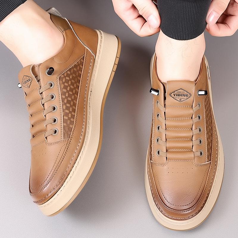 2025 Men's Causal Shoes Luxury Brand British Trendy Checkered Casual Versatile Leather Board Walking Shoes Loafers Sneakers