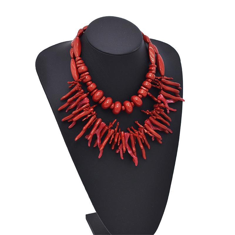 2Pcs Vintage Exaggerated Red Coral Necklace For Women Girls Boho Style Statement Retro Necklaces Fine Jewelry Gifts