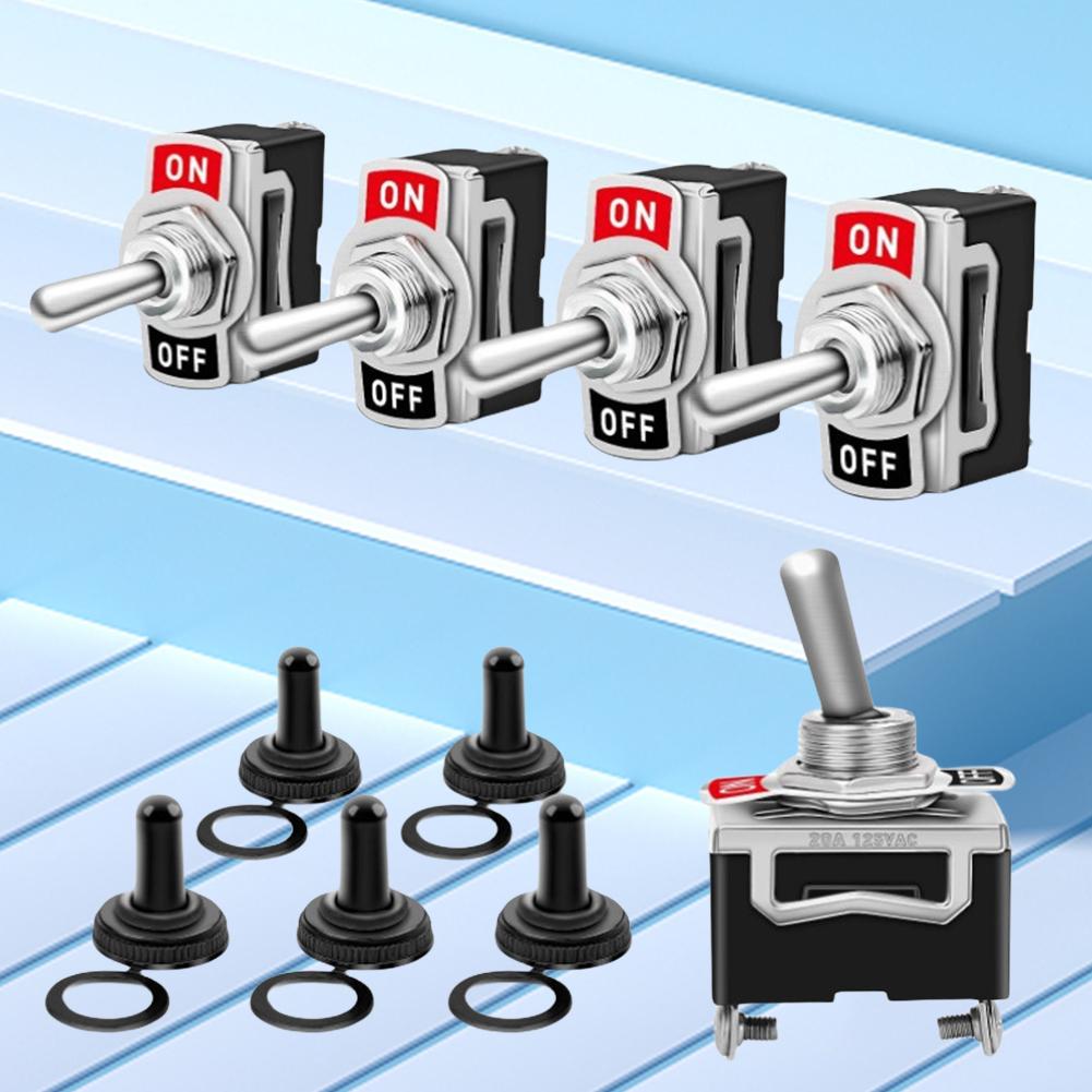 12V Toggle Flick Switch Metal Toggle Flick Switches with Waterproof Cover Car Rocker On Off SPST Terminal Auto Toggle Switch