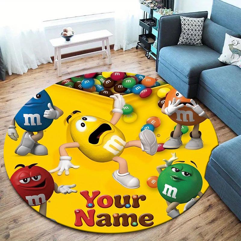 M&M's Custom Name Round Area Rug,Carpet Rug for Living Room Bedroom Sofa Playroom Decor,Non-slip Floor Mat