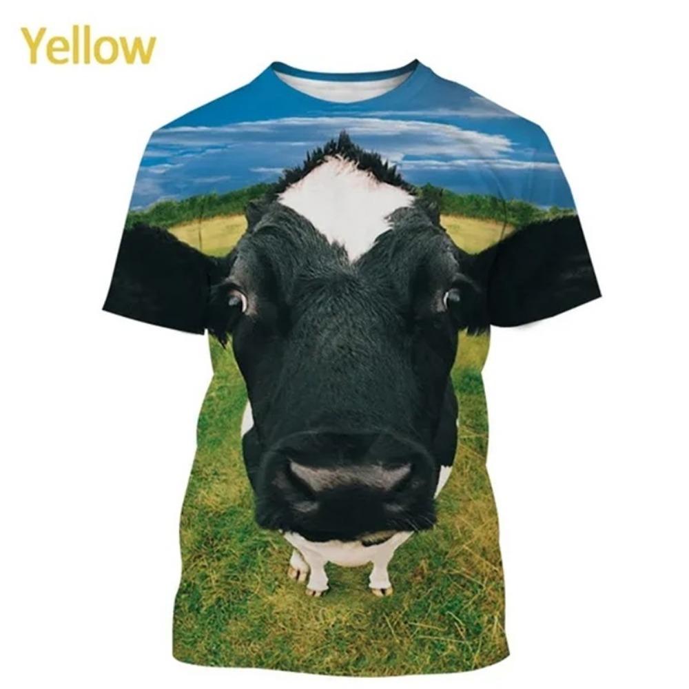 3D Printing Cow Animal Graphic T Shirts Men Funny Retro Short Sleeve T-Shirt O-Neck Full Print Idyllic Tee Tops Streetwear