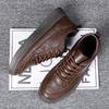Men's Casual Leather Shoes Round Toe Autumn and Winter New Men's Shoes Breathable and Comfortable Lace-up All-match PU Shoes