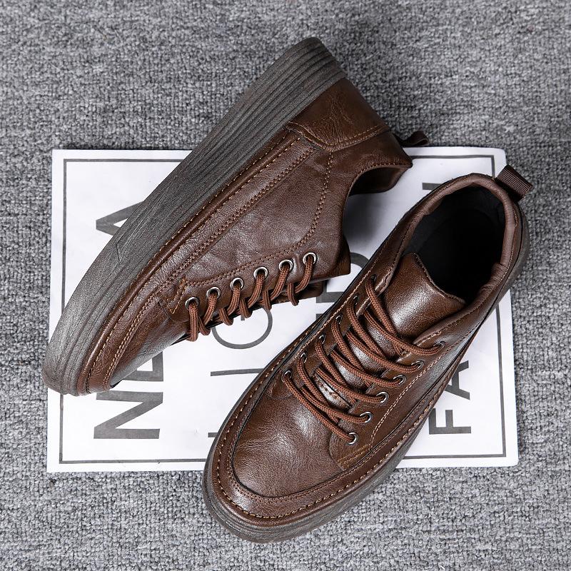 Men's Casual Leather Shoes Round Toe Autumn and Winter New Men's Shoes Breathable and Comfortable Lace-up All-match PU Shoes