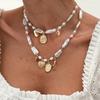 Baroque Special-Shaped Imitation Pearl Necklace, Fashionable Metal Relief Love Pendant, Collarbone Necklace.