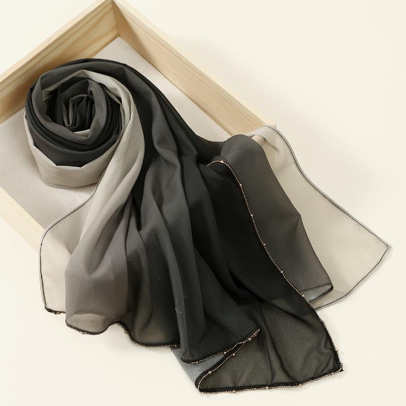 Fashion Unilateral L-shaped Hot-selling Gradual Change Chiffon Breathable Scarf Malaysia Indonesia Popular Chain Long Scarf Headscarf Women