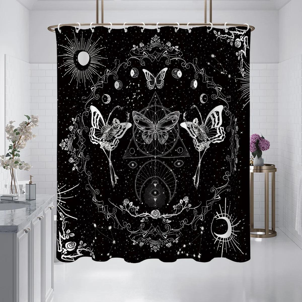 

1Pc Skull And Butterfly, Gothic Style Shower Curtain, Waterproof, Washable, With 12 Hooks, Bathroom Shower, Bathtub, Home Use W60H190(CM)-1 Pcs
