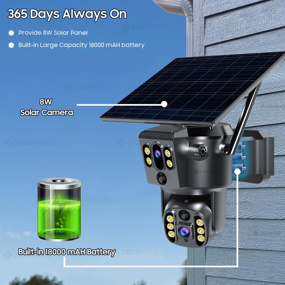 4K PTZ Solar Camera Outdoor 4G SIM/WIFI Dual Lens Humanoid Tracking Surveillance Color Night Vision Security IP Cam
