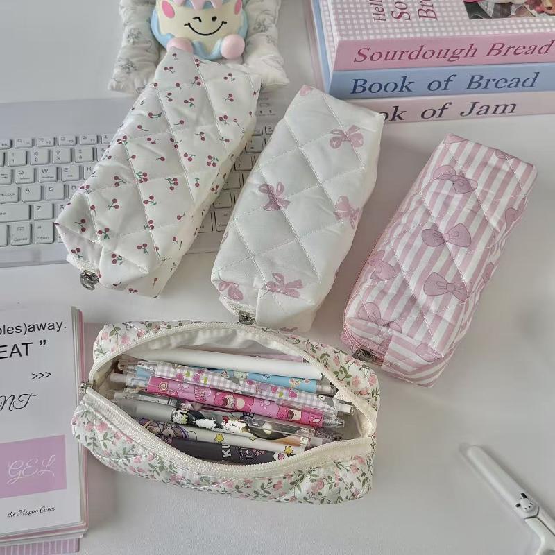 Roztomilá pouzdro na tužky s mašličkou, třešňovými květy, velkokapacitní taška na uložení psacích potřeb, multifunkční kosmetická taštička, penál