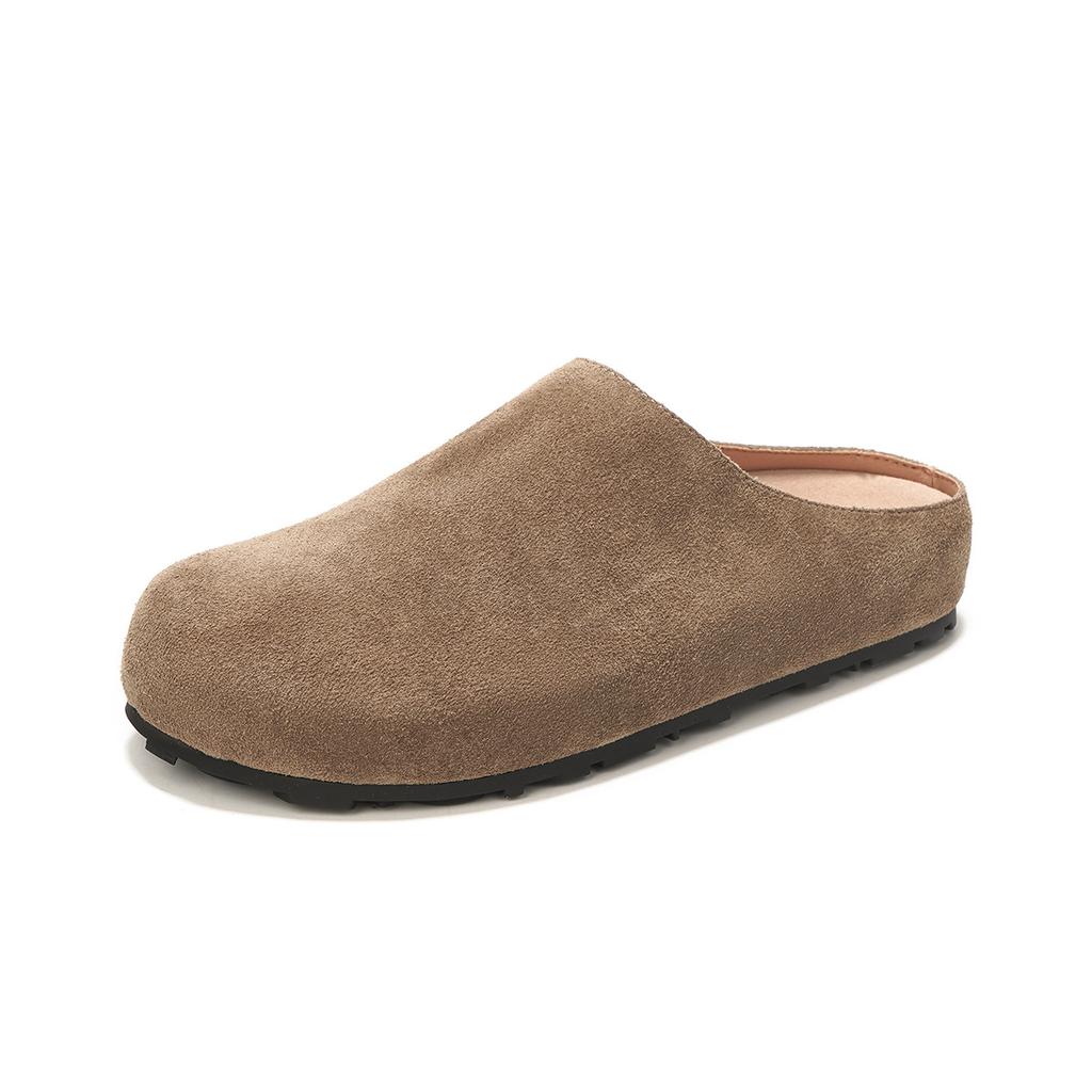 Leather bag head half slippers female lazy pedal platform single shoes female