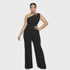9904 European & American Sexy Sleeveless One-Shoulder High Waist Straight Jumpsuit