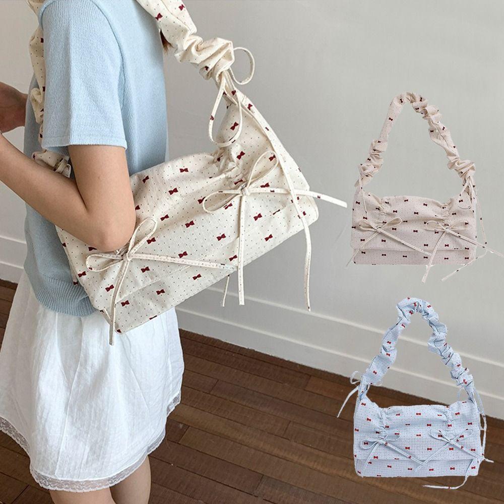 Leisure Bow Ribbons Bag Korean Women's Underarm Bag Fashion Pleated Shoulder Bag  Summer