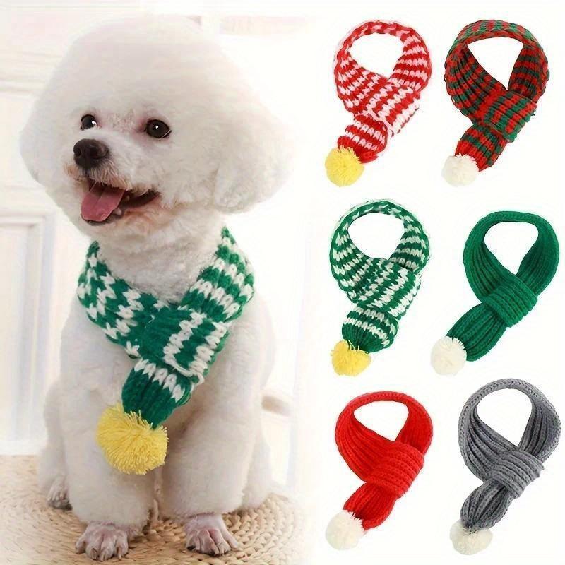 Pet Scarves Cats and Dogs Autumn and Winter Warm Christmas Bibs Knitted Scarves for Dogs