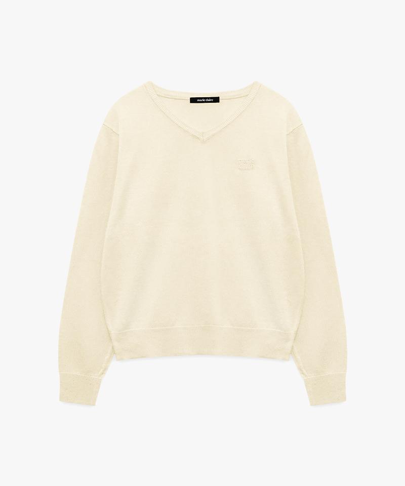 MARIE CLAIRE Basic Logo V-Neck Knit (Magakn01Miv)