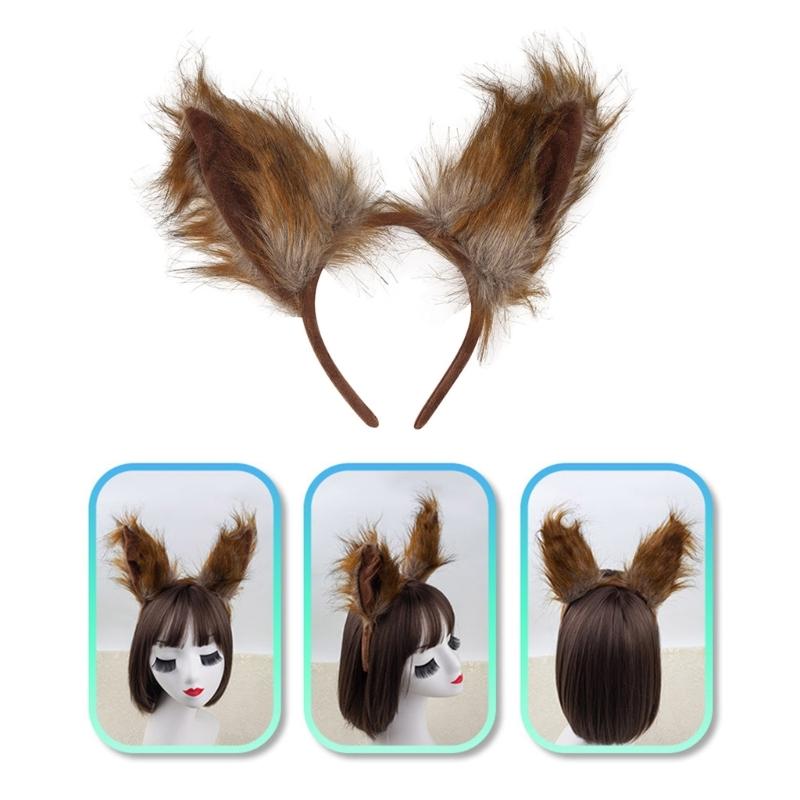 Foxes Cosplay Set Lovely Wolf Ears Headband Plush Animal Tail Foxes Tail Decorations Foxes Ears Headwear for Halloween
