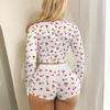 New Cherry Elastic Cardigan Pajama Set - Fashionable Long Sleeve & Shorts for Women