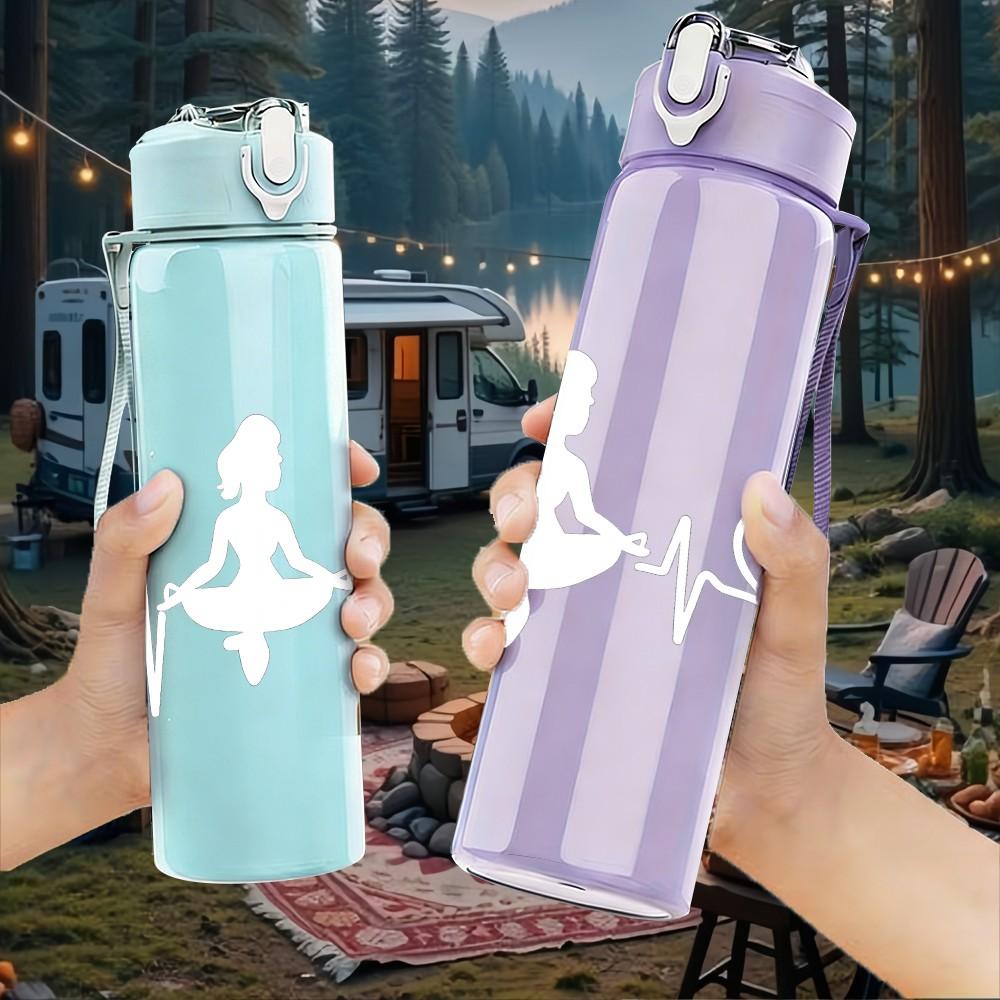 1PC Heartbeat Line White Graphic 750ml Color Plastic Sports Water Bottle Leakproof Flip Straw Lid Suitable for Sports Office Home Use