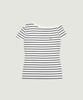 GROVE Sera Stripe Off-Shoulder T-Shirt (White)