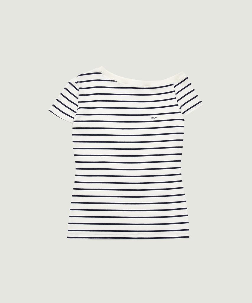 GROVE Sera Stripe Off-Shoulder T-Shirt (White)