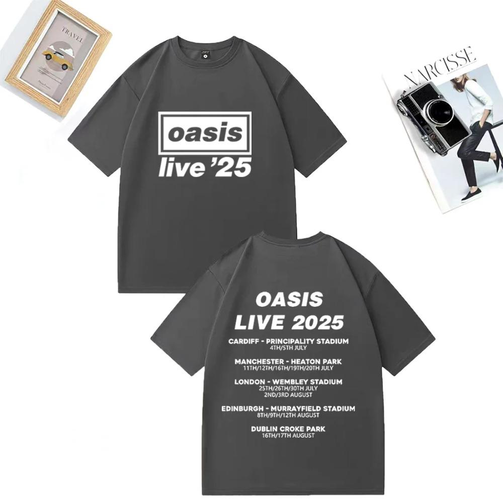 OASIS Live 25 Tour 2025 Koszulka Vintage Męska Damska Casual Bawełniana Koszulka Ubrania Hip Hop Streetwear Koszulki z Krótkim Rękawem Prezent dla Fanów